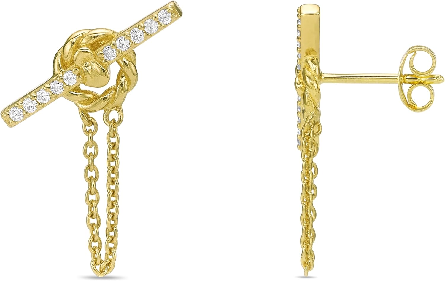 Lavari Jewelers 1/6 Carat Lab Grown Diamond Dangle Toggle Earrings for Women I 18k Yellow Gold Plated 925 Sterling Silver Prong Set Drop Earrings for Her I Hypoallergenic Push Back Drops - Image 3