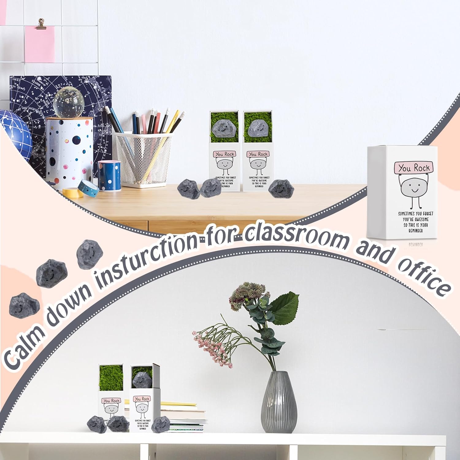 72 Sets Employee Appreciation Gifts Bulk Funny You Rock Gift for Teachers Coworker Positive Emotional Smile Resin Stone with Card Thank You Gifts for Staff Social Worker Volunteer