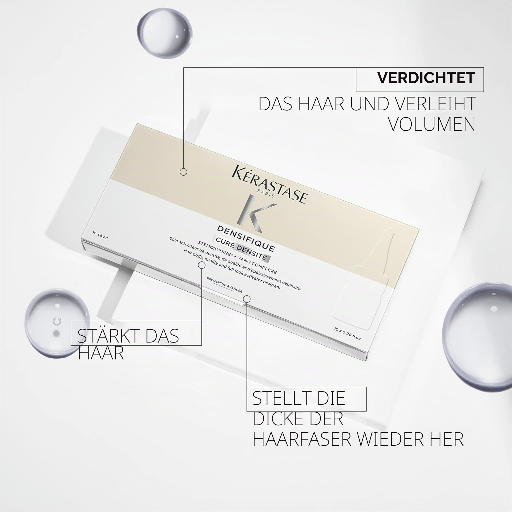 Kérastase Densifique Femme Cure, Pflegende Intensivkur für mehr Haardichte, Haarverlust Treatment, Mit Stemoxidyne und Yang Komplex für Volumen, Dichte, Energie und Kraft, 42x6 ml