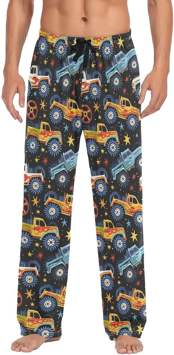 ALAZA Monster Truck Stars Men's Sleepwear Mens Pajama Pants Bottoms with Pockets, S