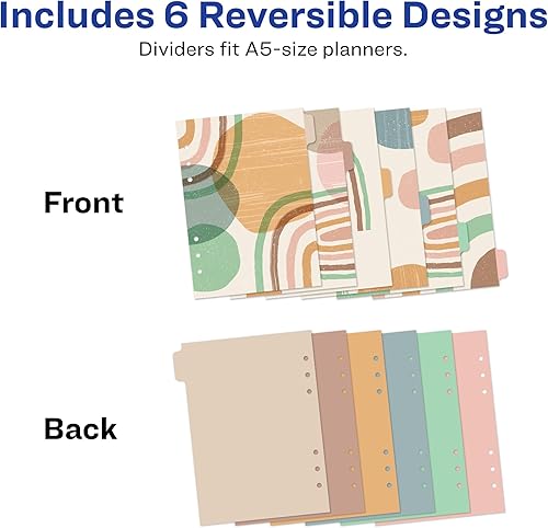 Miniatura 9 de Avery Divisores de agenda para planificadores A5, juego de 6 pestañas, diseño retro geo, 1 juego (25447)