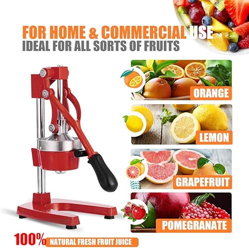 Miniatura 4 de Prensa manual de hierro fundido resistente comercial naranja cítrico limón lima pomelo granada fruta jugo exprimidor máquina rojo
