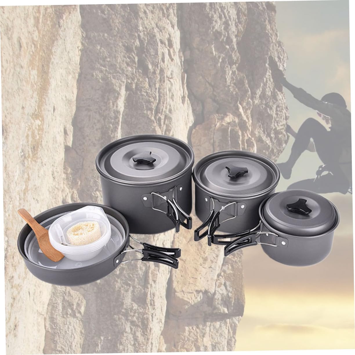 BESPORTBLE Portable Camping Cookware Set Backpacking Cooking Kit Stove Bowl Spoon Pot Pan Mesh Bag