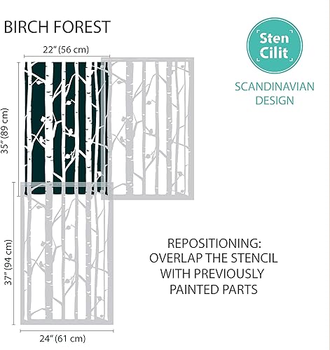Vista 9 de STENCILIT® Plantilla de pared de bosque de abedules, plantilla XL de 24 x 37 pulgadas, plantillas de pared de árbol para pintar patrones grandes