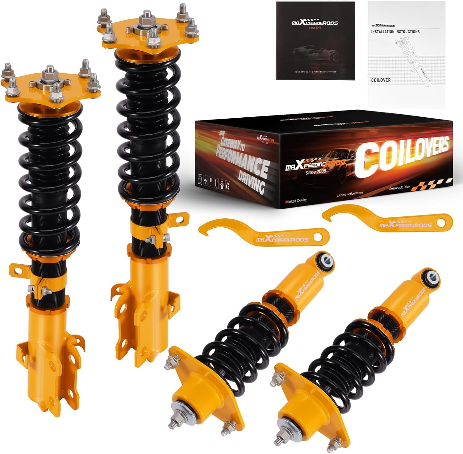 maXpeedingrods Coilovers for Honda CR-V 2007-2011, Adjustable Height Coilovers Suspension Kit Strut, Preset Damping Shock Absorber Struts, Lowering Kits by 1-3” Golden