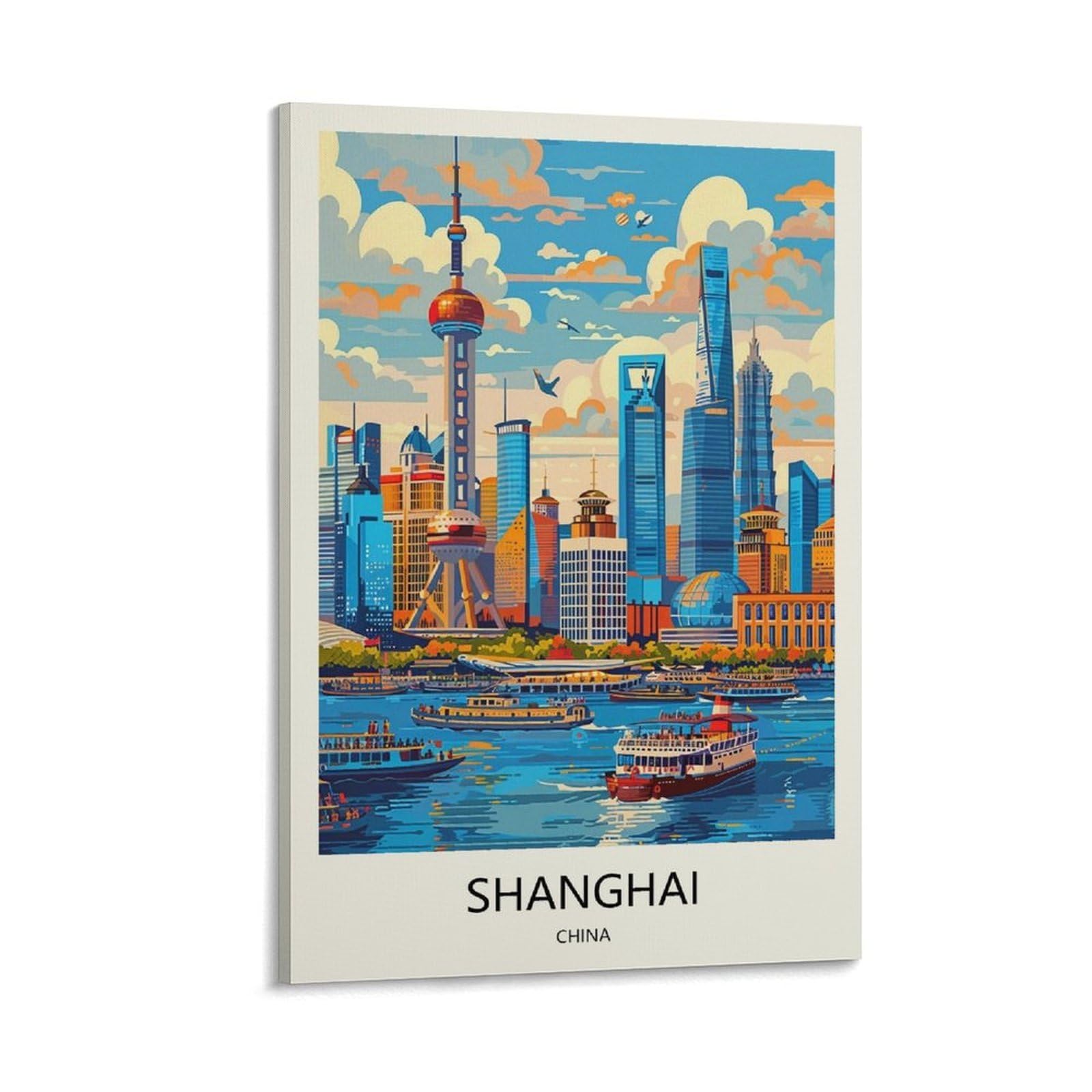 YJNENG Canvas Art Picture Shanghai China Wall Decor Art Painting Posters Modern Family Decorative Poster 12x18inch(30x45cm)