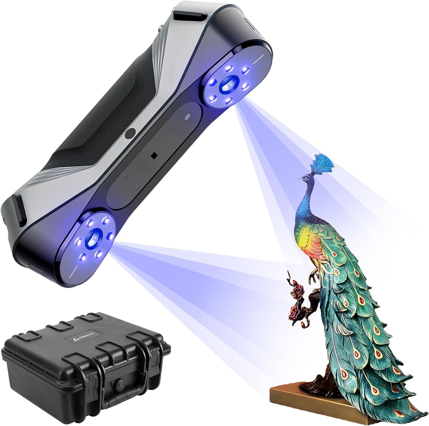 Creality Raptor Scanner 3D, scanner manuel avec précision de 0,02 mm, lumière bleue industrielle, suivi anti-tremblement, prise en charge de la vitesse de numérisation jusqu'à 60 FPS Objets 5-2000 mm