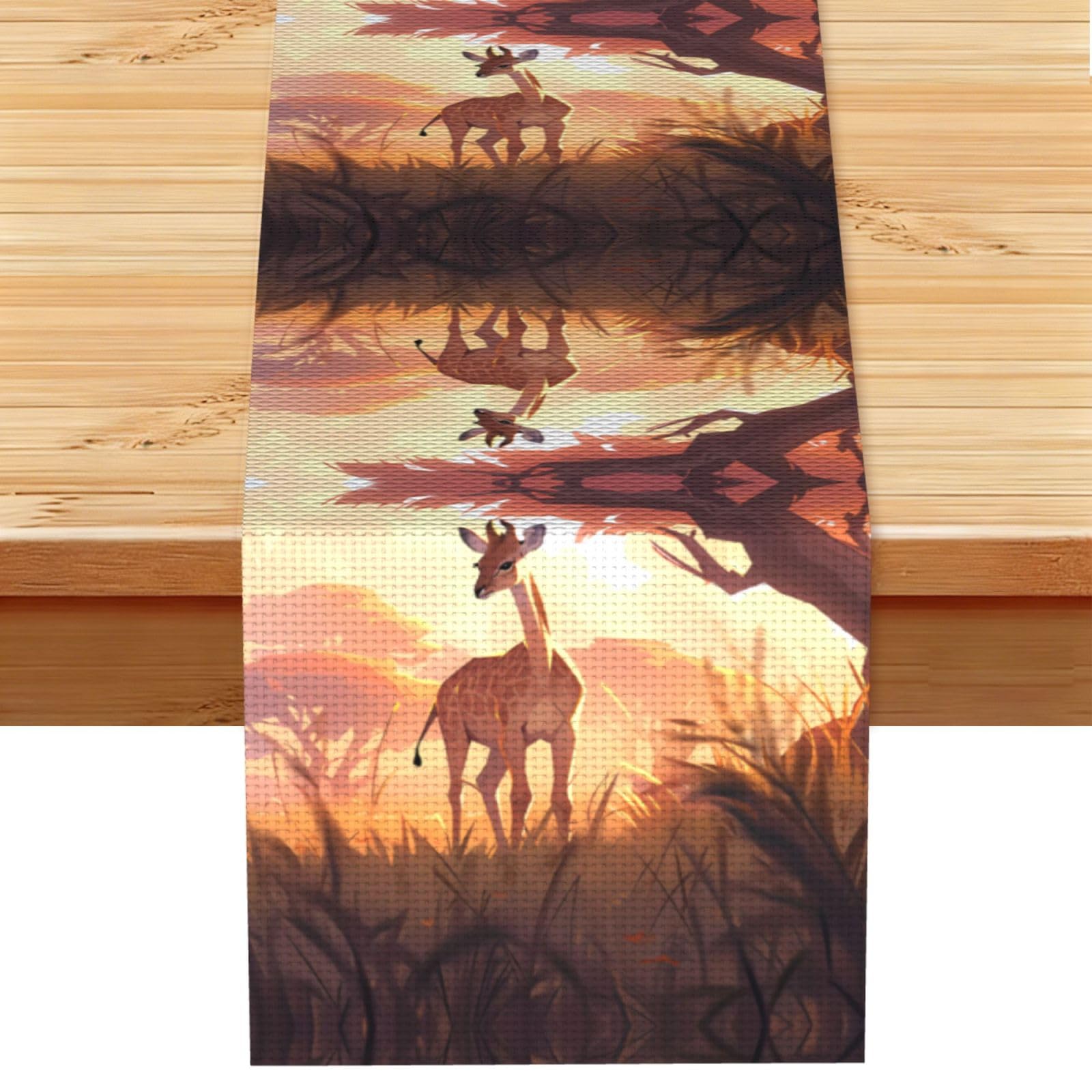 African savannah giraffe calf Linen Feel Table Runner Wedding Party Home Decoration