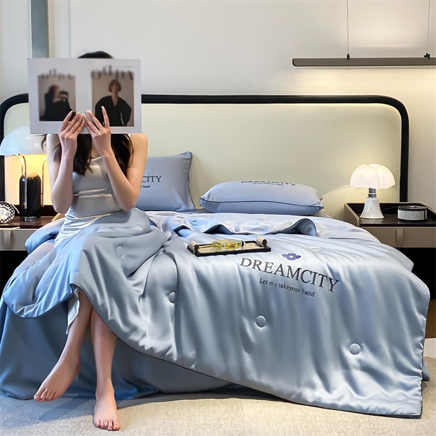 Cooling Comforter Queen Size 4Pcs - Cooling Quilt Blankets for Hot Sleepers and Night Sweats Breathable Soft Lightweight Silk Smooth Summer Comforter(M-4Pcs,79 * 91")