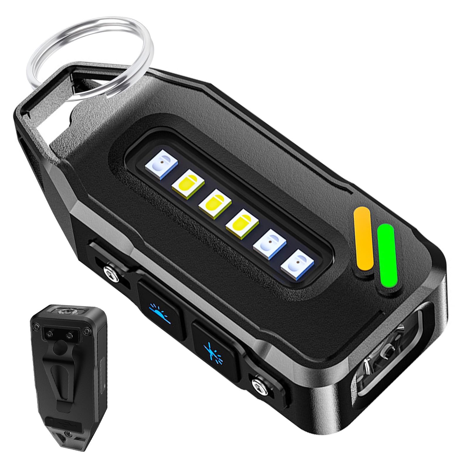 700LM Super Bright Mini Keychain Flashlight Rechargeable EDC Small LED Keyring Torch Clip-On Waterproof High Lumens Pocket Flashlight 9 Modes Magnetic Base COB Side Light for Camping Hiking Outdoor