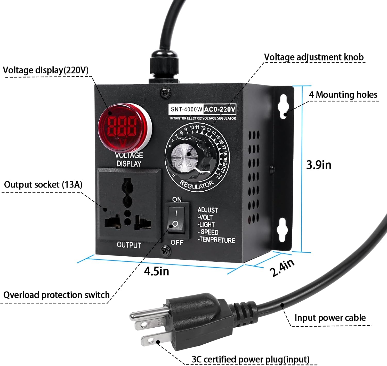 AC Motor Speed Controller ,Fan Speed Controller&Variable Speed Controller, 120V SCR Voltage Regulator for Electric Motors with Visible LED Display