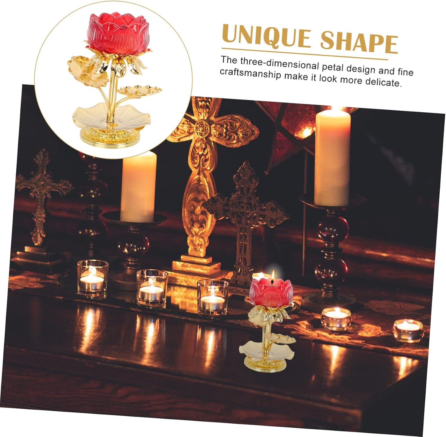 OSALADI Votive Candle Holders Terrarium 2pcs Lotus Candlestick Table Trays Decorative Glass Candle Cup Delicate Candle Stand Zinc Alloy Red Water Cup Household Vintage Decor