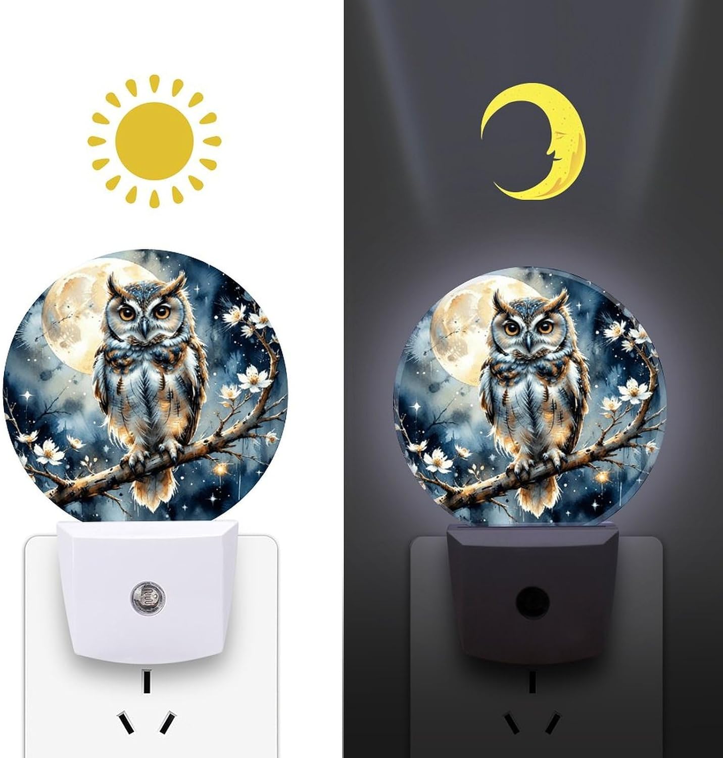 Moonlit Owl LED Night Light Plug-In Wall Nightlight, Decor 11.2x5x7.5cm image 3