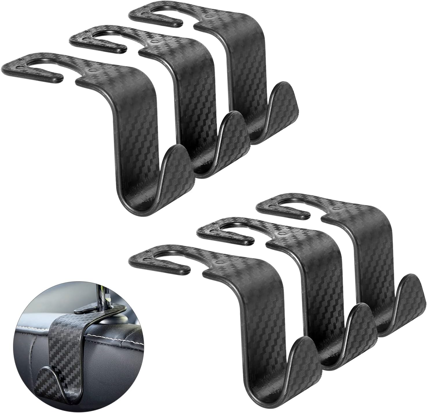 COEKI Auto Hooks, 6pcs Car Hooks Black Car Storage Hooks Portable