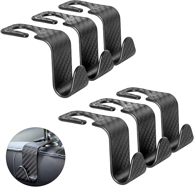 Auto Hooks, 6pcs Car Hooks Black Car Storage Hooks Portable Organizer Holder Hooks Coat Hanger Hooks, Car Handbag Holder Back Seat Headrest Hanger For Coat Purse Grocery Bag Holder (Black-6pcs)