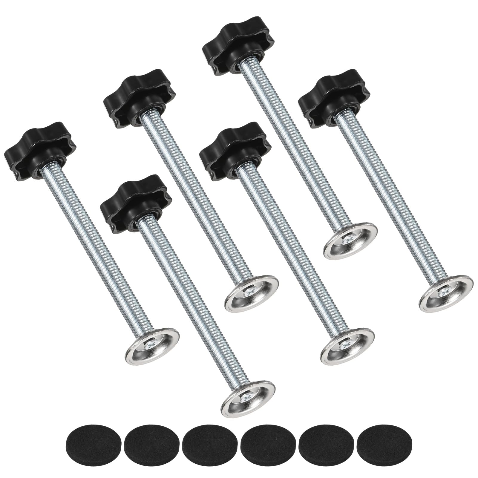 M METERXITY 6-Pack Star Handle Hand Screws, M10x100mm Carbon Steel Thread Star Clamping Knobs with Screws, Pressure Plate and Rubber Pad for Woodworking/Mechanical Equipment [Black]