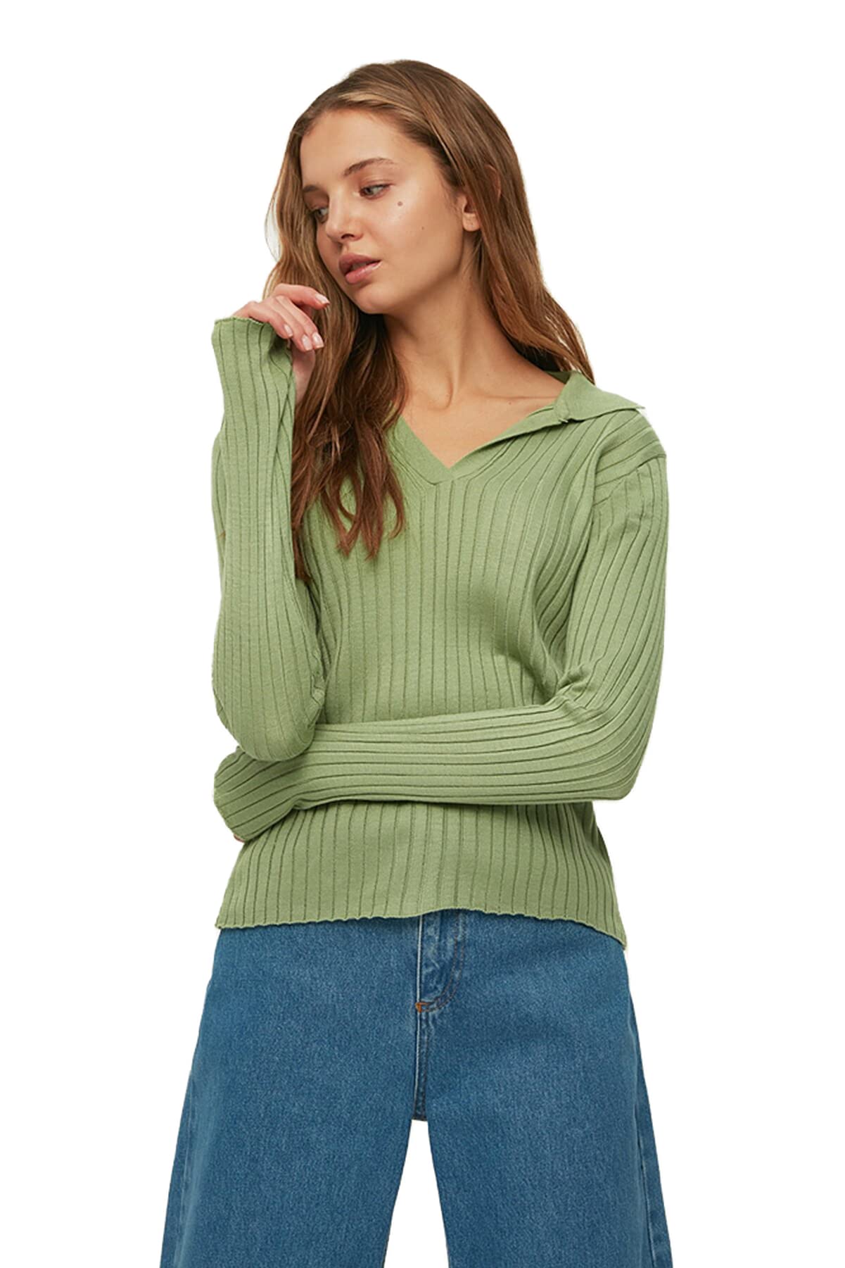 Trendyol Mint Polo Collar Knitwear Sweater