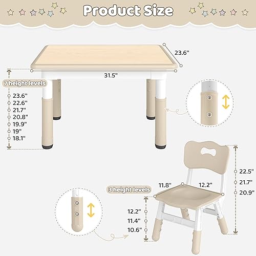 Miniatura 3 de DOREROOM Juego de mesa y 2 sillas para niños, mesa y sillas para niños pequeños de altura ajustable con escritorio de graffiti, 31.5 pulgadas de