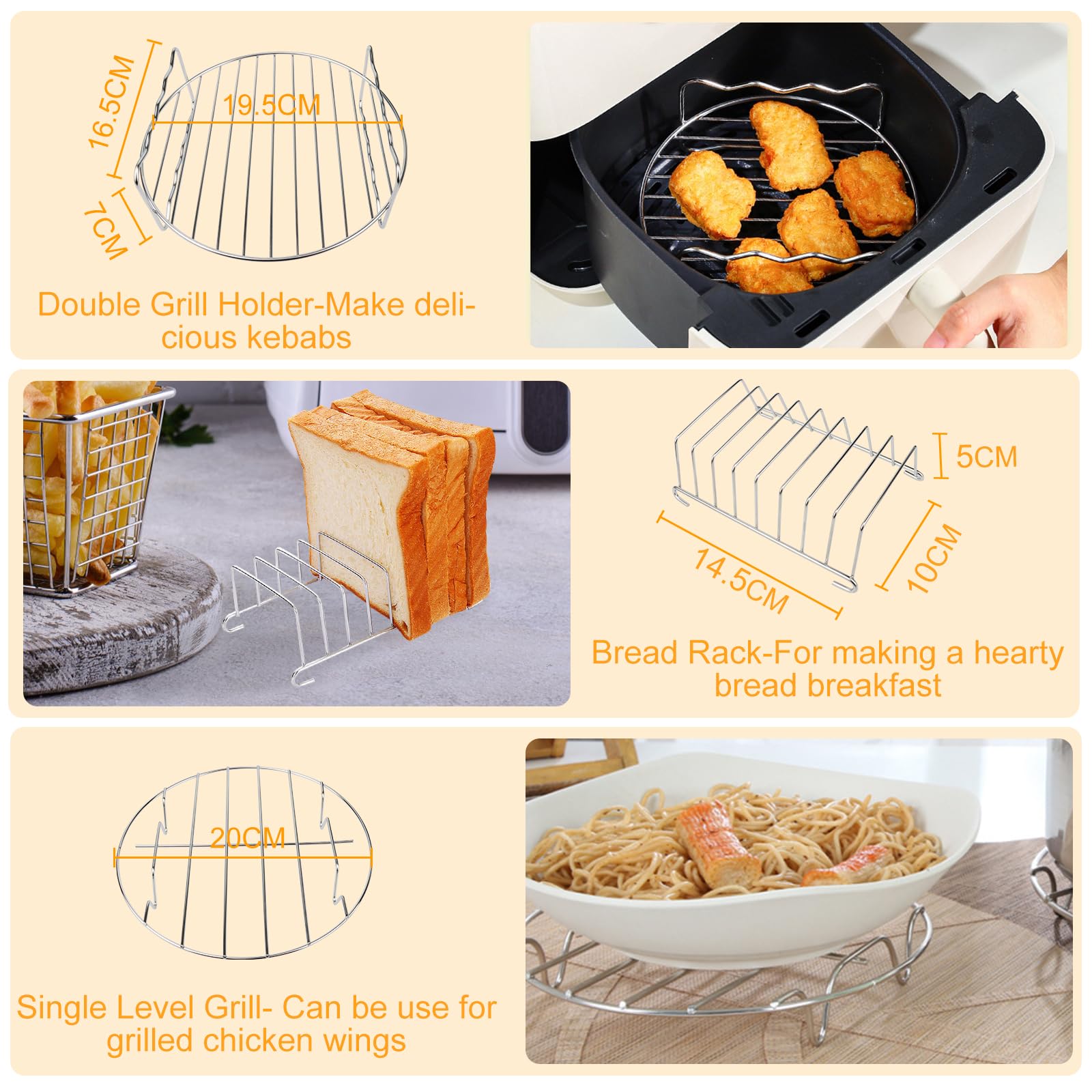 RISVOWO Accessori Per Friggitrice Ad Aria 13 Pezzi, 8 Inch Accessori Airfryer Senza BPA con 100 Fogli di Carta da Forno, Accessori Friggitrici Ad Aria Per Gowise/Phillips/Cozyna/Cosori