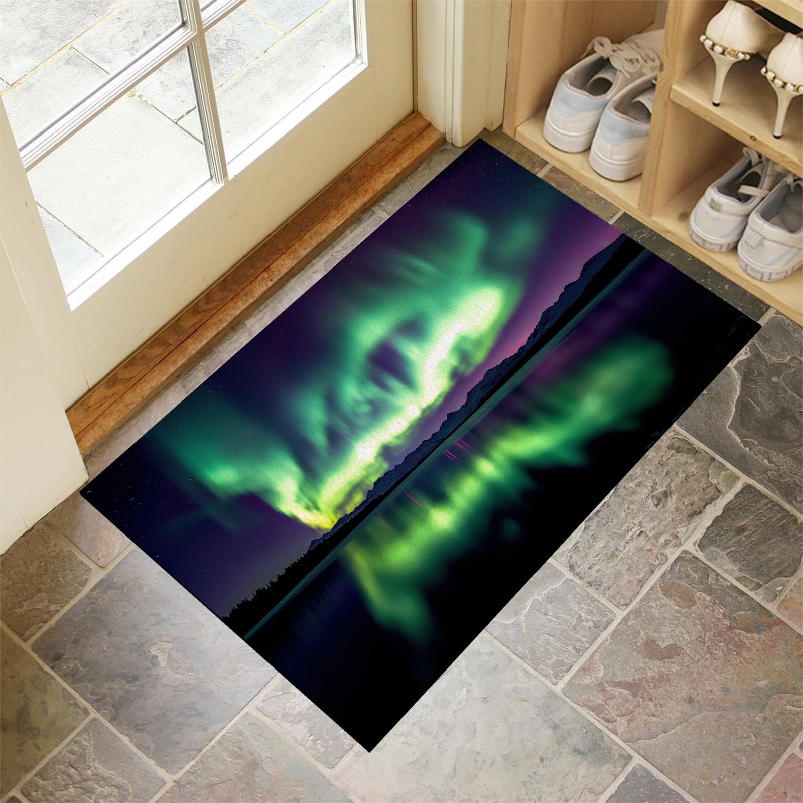 Tapis de sol aurore boréale lavable et paillasson extérieur