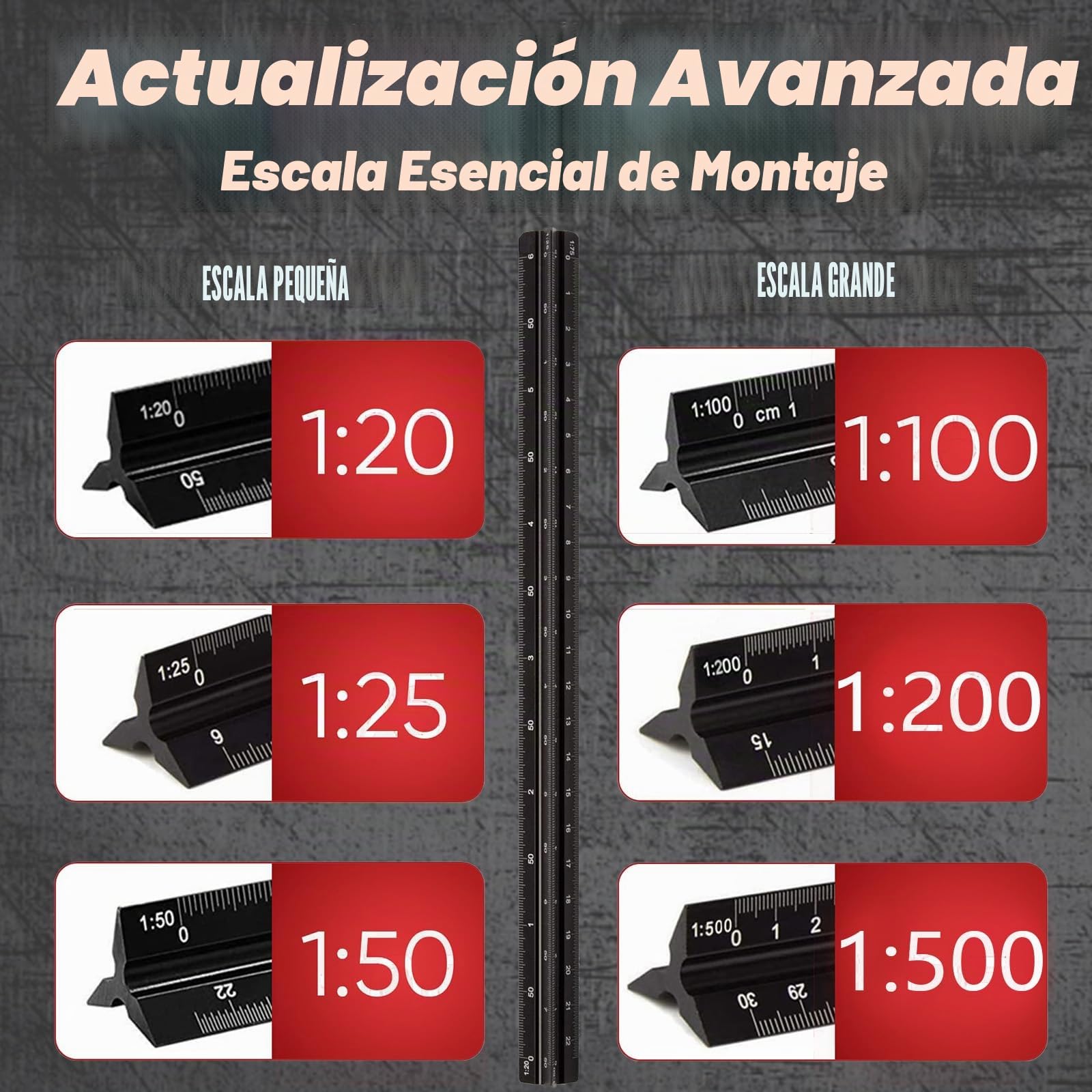 Escalimetro Profesional Regla, Regla de escala arquitectónica, regla de escala triangular de aluminio métrica 1:20, 1:25, 1:50, 1:100, 1:200, 1:500, para arquitectos/ingenieros/dibujantes