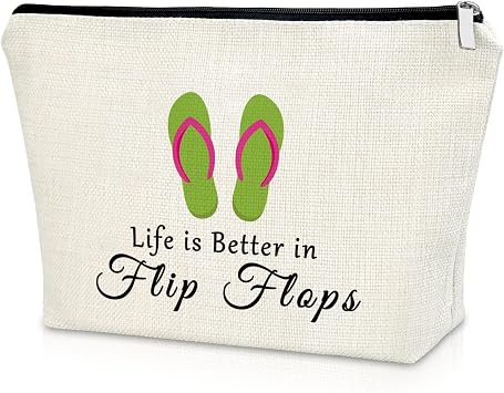 Sazuwu Flip Flop Themed Gifts for Women Makeup Bag Beach Birthday Gifts for Her Friend Christmas Graduation Cosmetic Travel Pouch