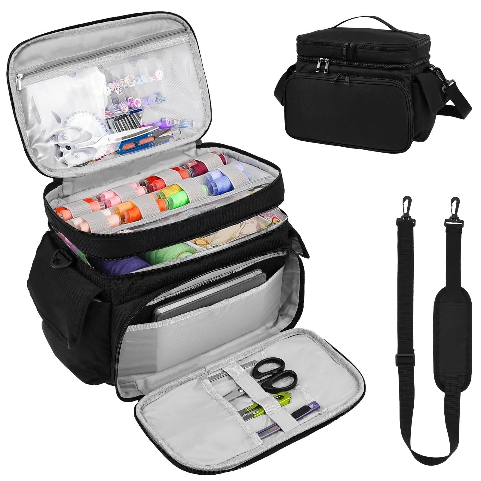 Bolsa de costura grande 35x23x23 cm, bolsa hilo tejer lana, caja organizadora agujas gancho almacenamiento, accesorios DIY para Agujas, Hilo