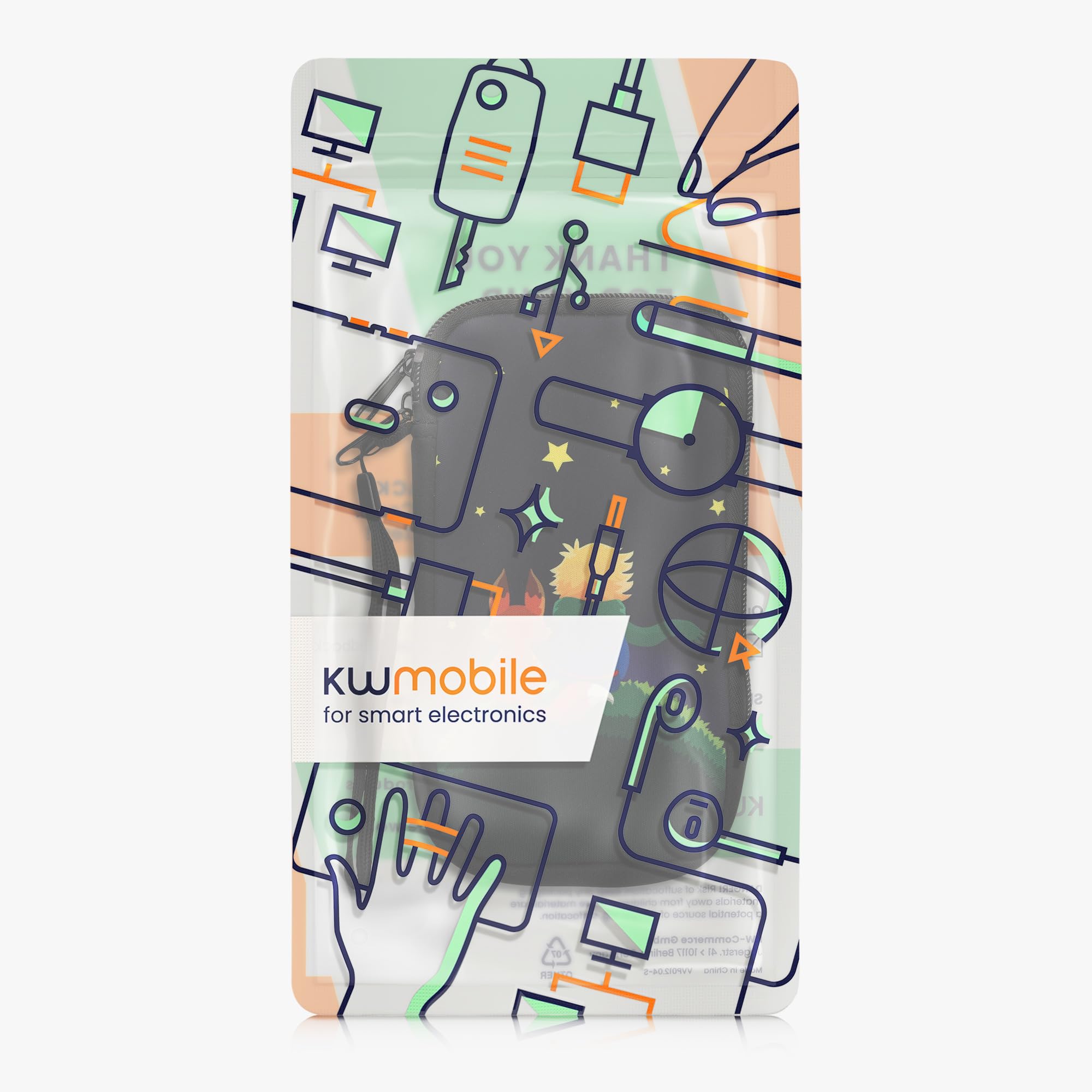 kwmobile Neoprenowy rękaw na smartfon rozmiar XL, 6,7/6,8", etui amortyzujące wstrząsy, torba ochronna na telefon, chłopiec z lisem żółty/brązowy/ciemno niebieski