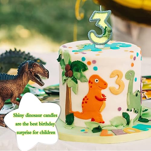 Miniatura 4 de Vela de cumpleaños con diseño 3D de dinosaurio número 8, decoración de pastel de feliz cumpleaños para tema de animales verdes