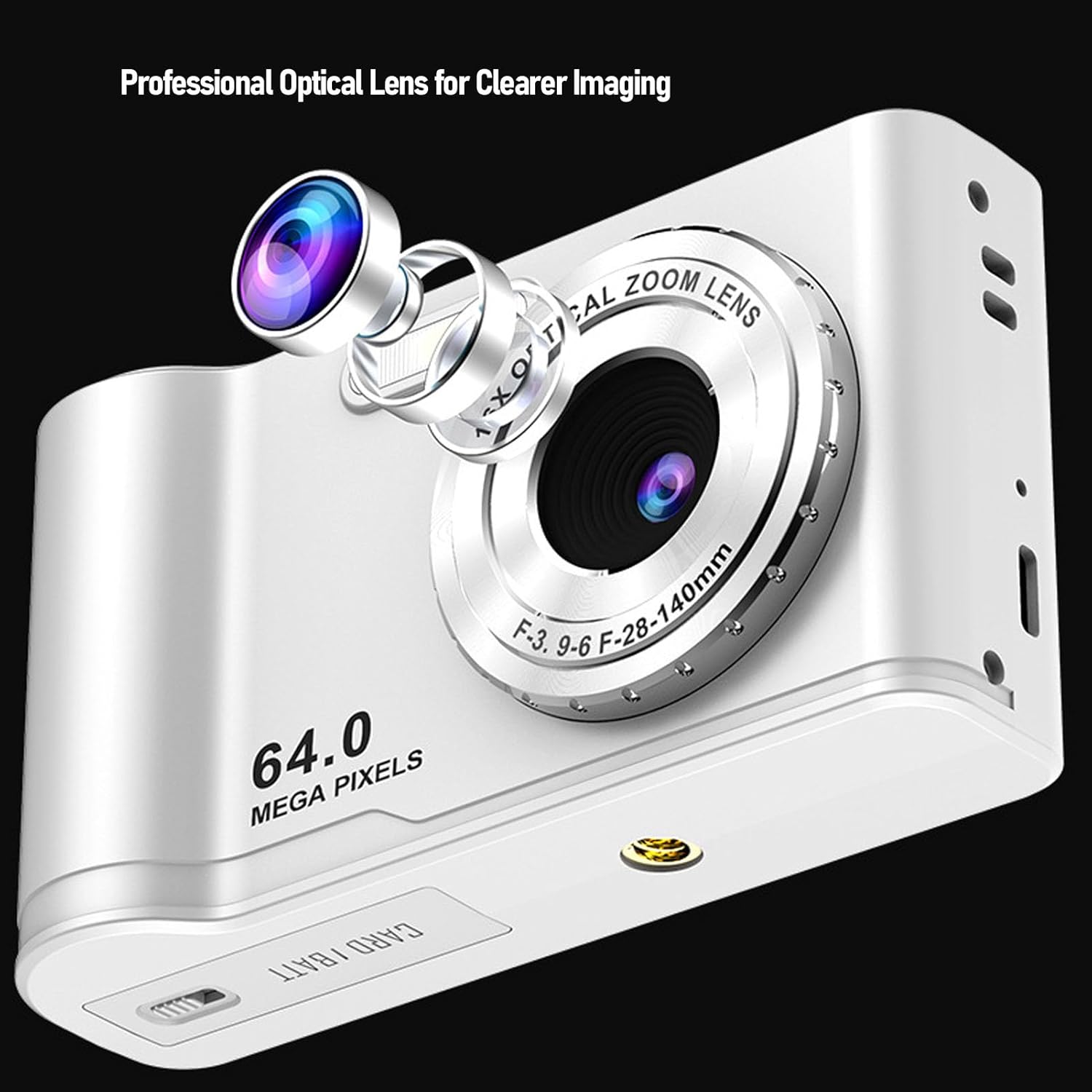 Digital Camera 64MP 4K Video Recording Student Camera Travel Graduation Photography (White)