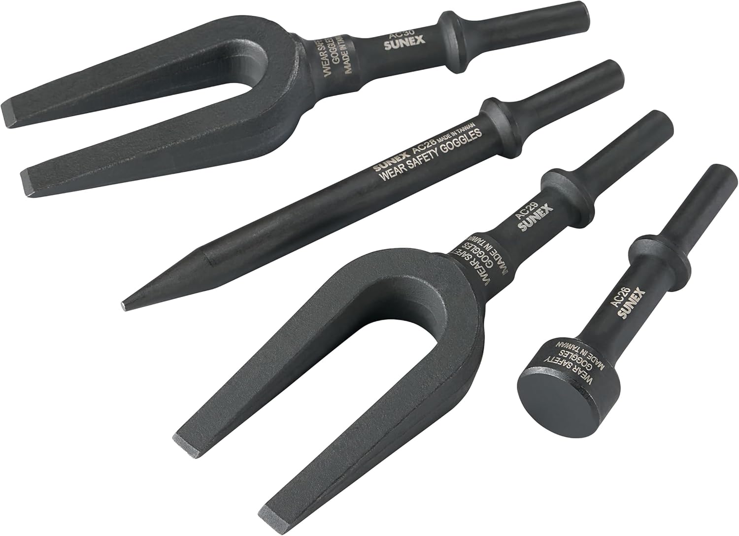 Sunex Tools ACS4 4-Piece Air Hammer Chisel Set with Pneumatic Separators & Durable Tool Roll Pouch