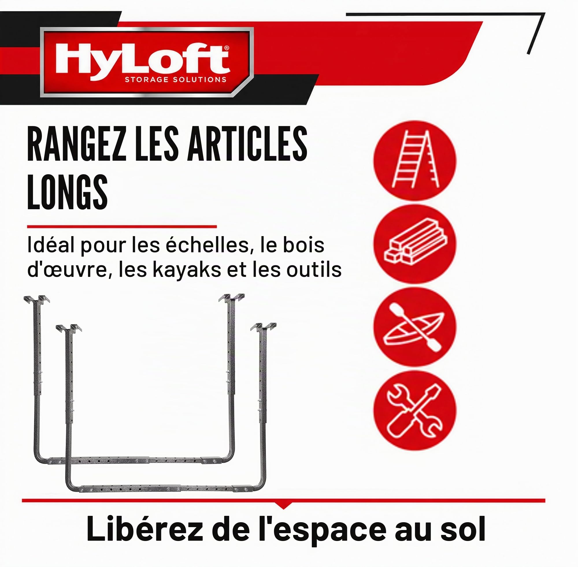 HyLoft 80844-10 34 in. x 26 in. Adjustable Garage Ceiling Mount Storage Rack Kit - Hammertone