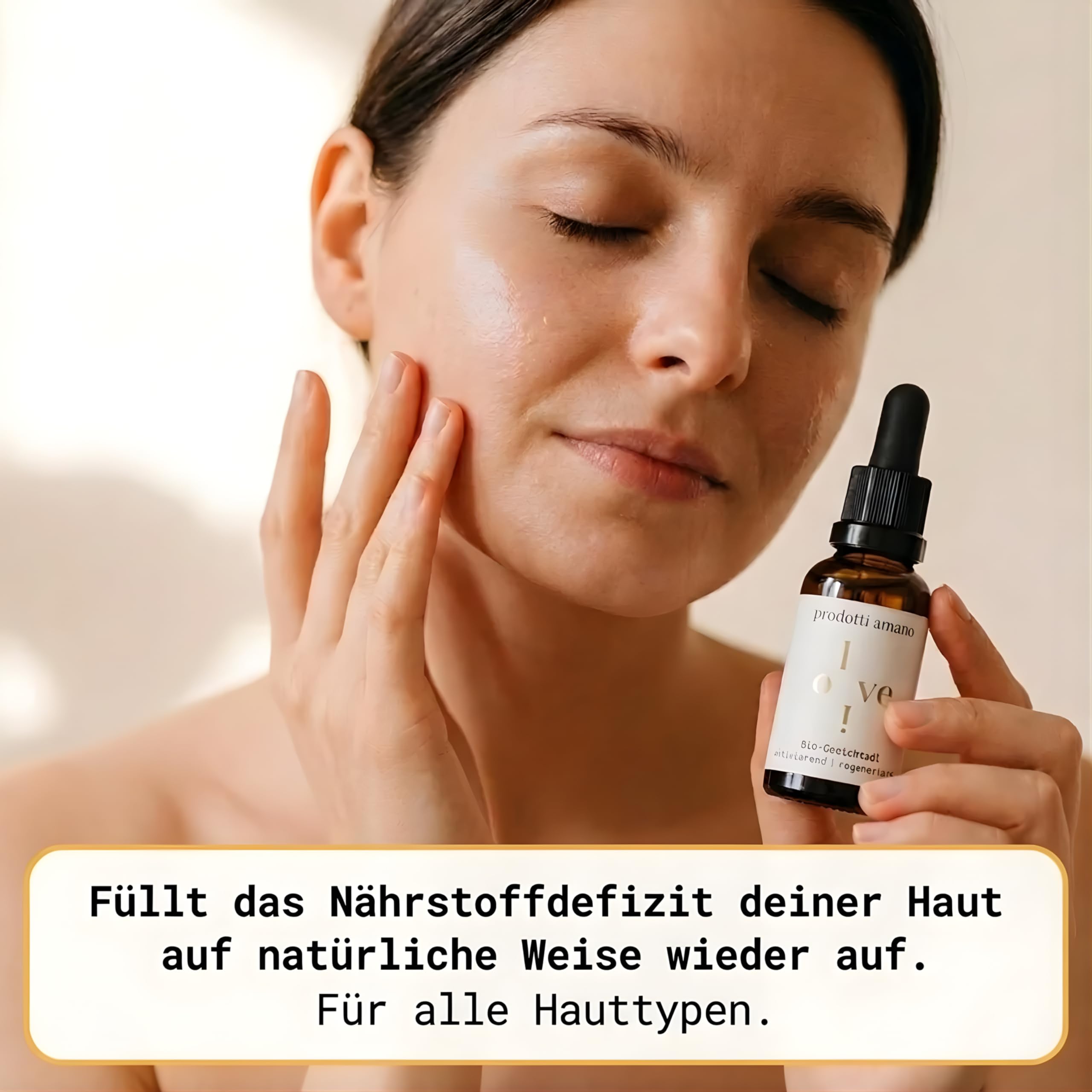 Prodotti Amano Gesichtsöl 30ml, 100% Organic Face Oil für Damen & Herren | Regenerierend & schnell einziehend, Anti Aging Bio Öl mit Vitamin E für alle Hauttypen, Vegan, Ohne Silikone & Parabene