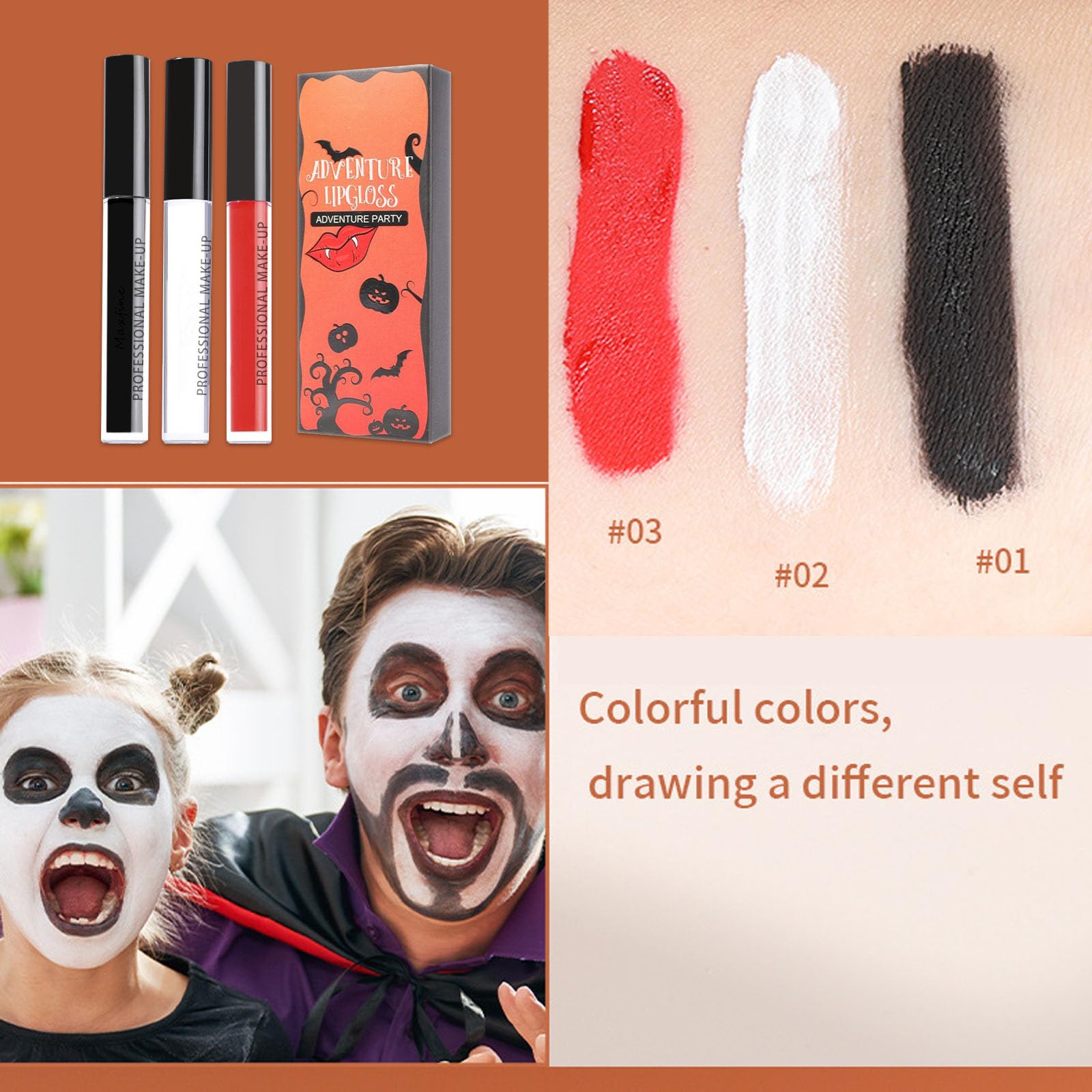 Matte Lip Gloss Set, 3PCS Black White Orange Liquid Lipsticks, Matte Waterproof Non-stick Cup Lipstick Kit - Image 2