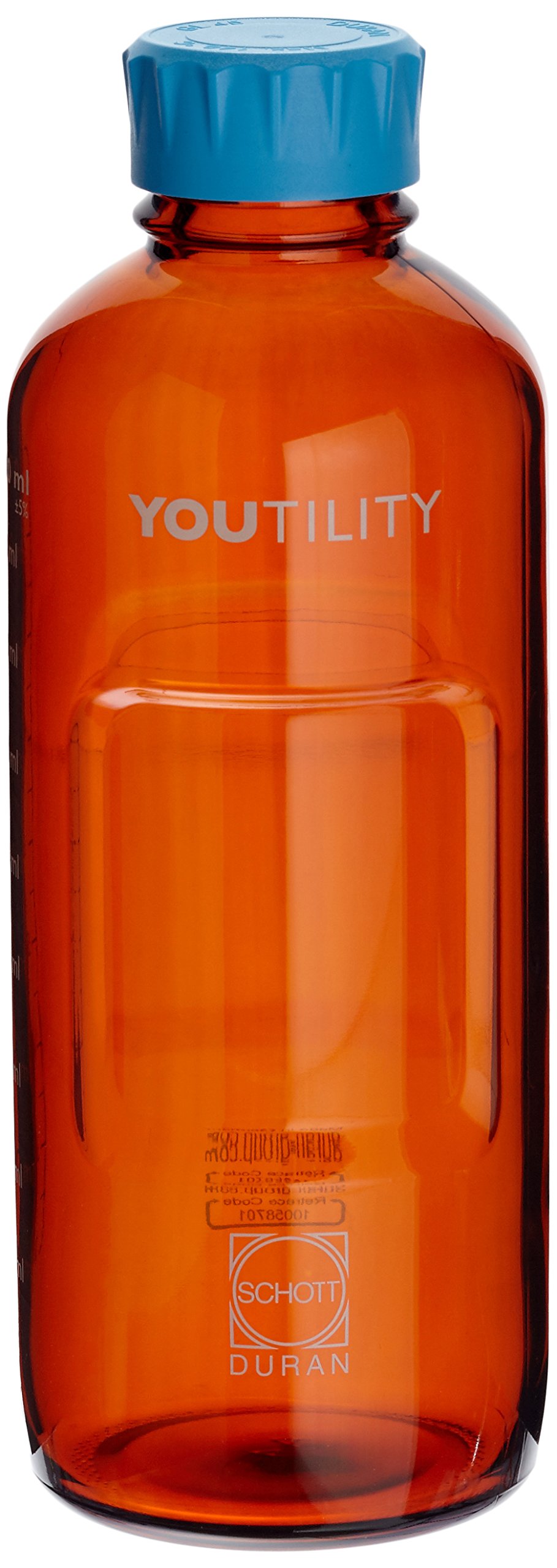 DURAN YOUTILITY 218865453 Frascos para Laboratorio con Rosca, Ámbar con Graduación, GL45, con Tapa Roscada Y Anillo De Vertido De PP, 1000 ml, Cian