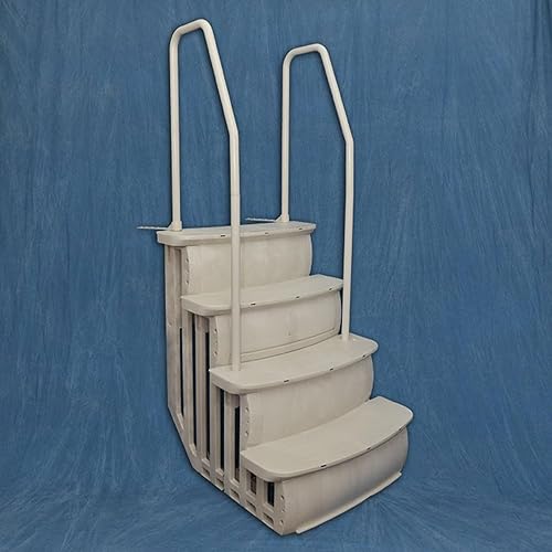 Miniatura 4 de Main Access Escalones de fácil entrada con pasamanos dobles para piscinas sobre el suelo de 48 a 54 pulgadas con plataformaplataforma, color gris