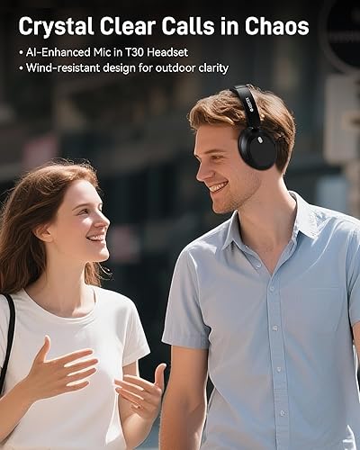 Miniatura 6 de Auriculares híbridos con cancelación activa de ruido T30s, auriculares inalámbricos Bluetooth sobre la oreja, controladores de 1.969 in, graves