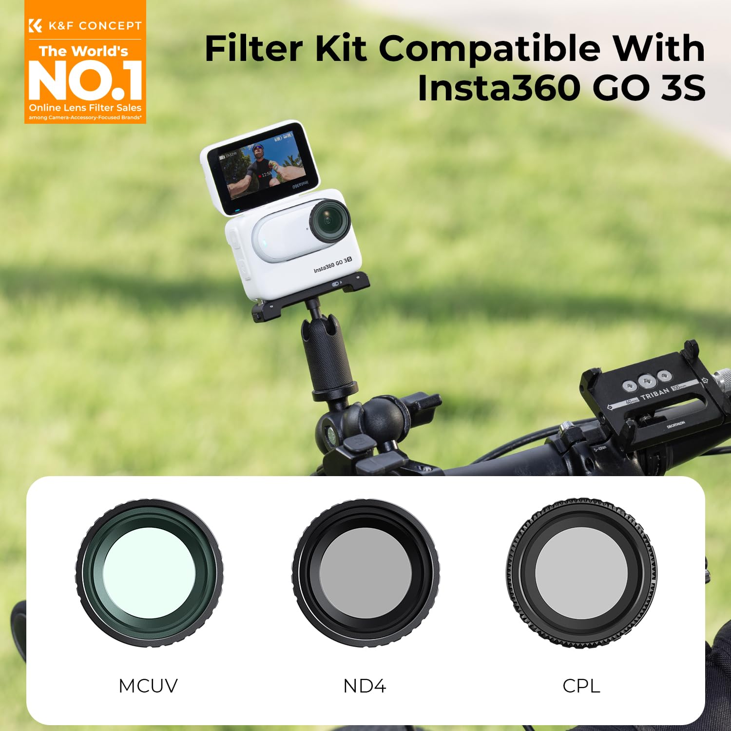 K&F CONCEPT GO3S UV+CPL+ND4 Filter kompatibel mit Insta360 GO 3S, Action Kamera Zubehör, Polarisator ND Filter, mehrfach beschichtetes optisches HD Glas
