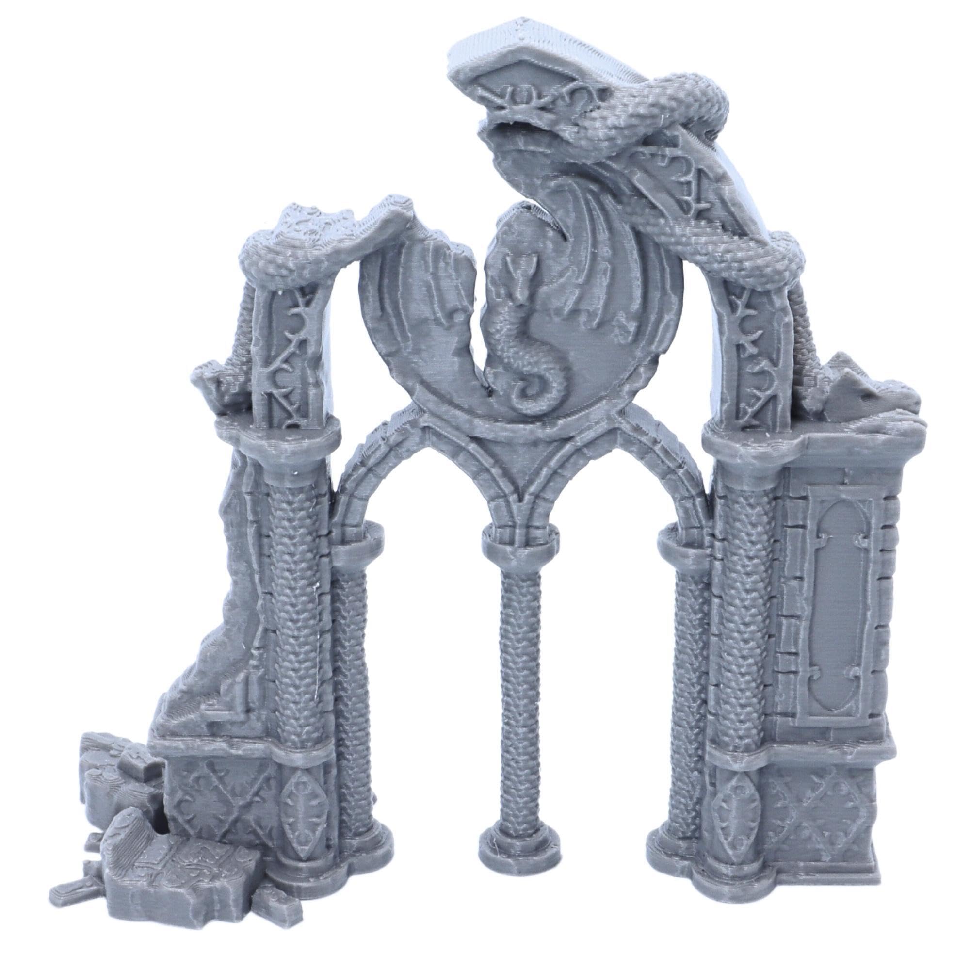 28mm Ruined Dragon Archway, Ruins Scenery for Tabletop Games, Wargames Quest Dungeon Door Arch Scatter Fantasy Terrain Props Figures