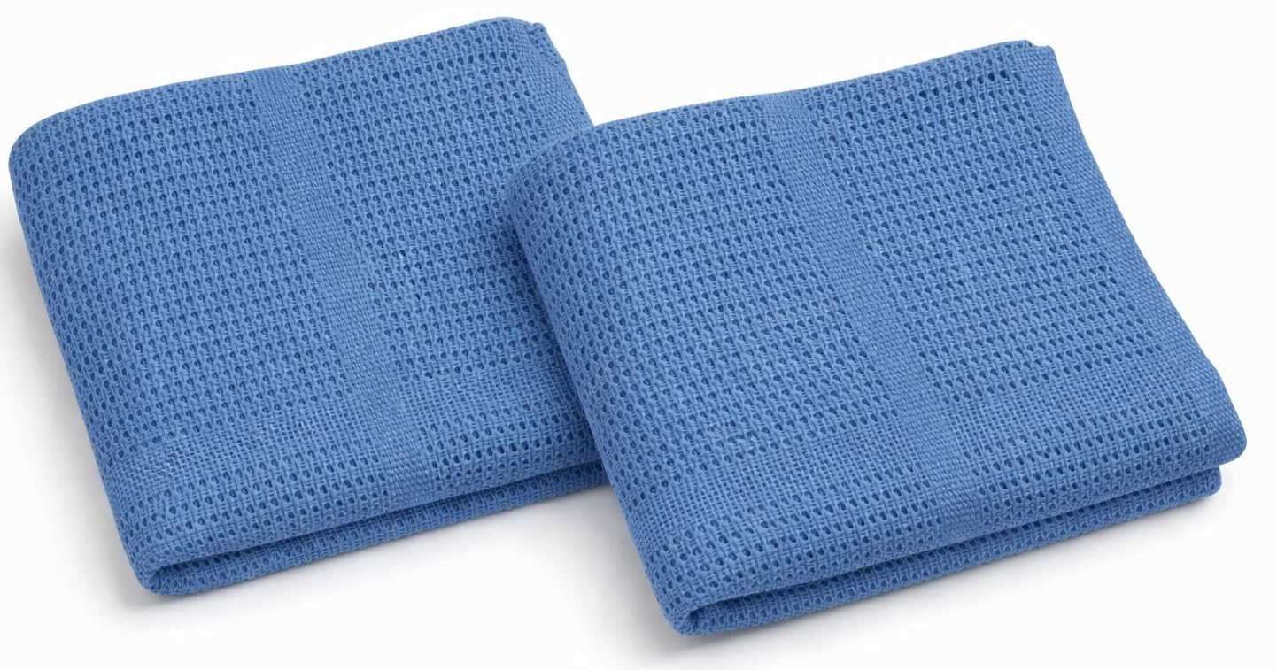 Babymam Cellular Baby Blanket 90x70 cm, Safe Nights, Organic 100% Cotton, Pack of 2, Breathable Newborn Blanket, Soft Nursery, Baby Bedding (Blue)