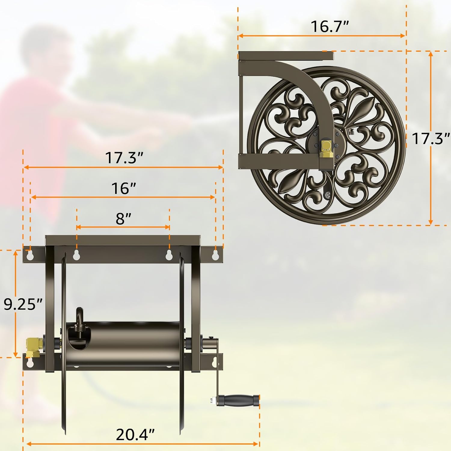GOFORWILD Garden Wall Mount Hose Reel, Decorative Hose Reel, Garden Heavy-Duty Water Hose Holder Winder, Holds 200-Feet of 5/8-Inch Hose 7213