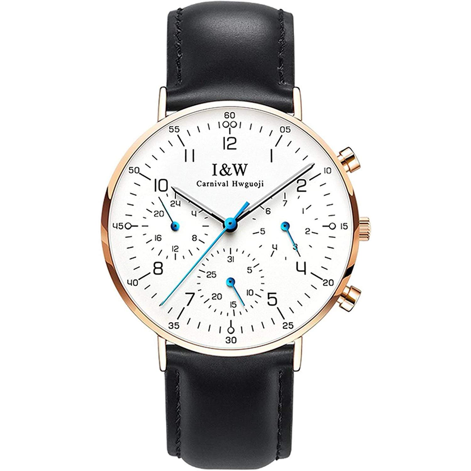 MASTOP Orologio da polso da uomo, con cassa ultrasottile, al quarzo, analogico, luminoso, impermeabile, in pelle