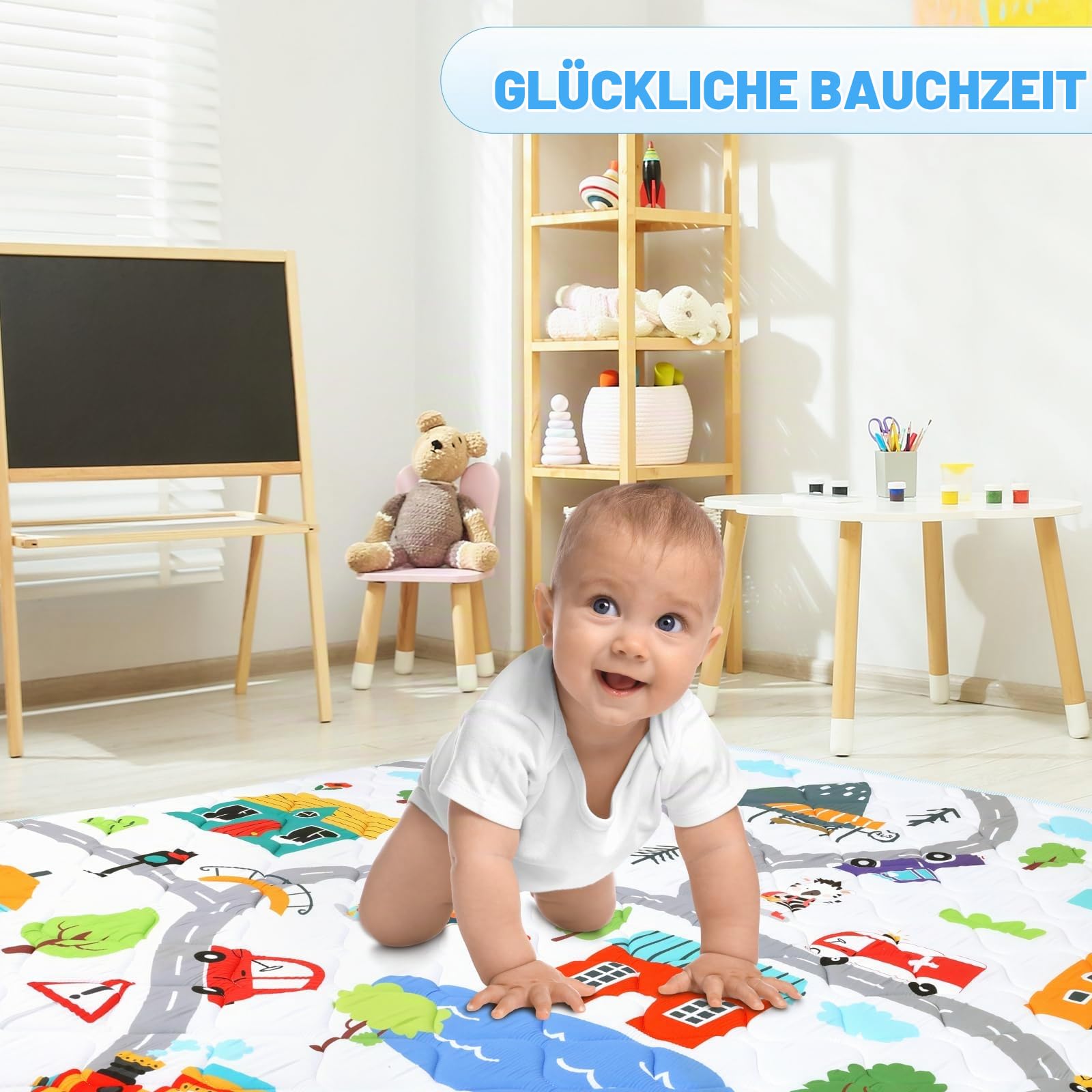 decalsweet Spielmatte 150×180cm mit Rutschfest, Extra Dicke 2cm Weiche Krabbelmatte, Faltbar Krabbeldecke Krabbelteppich für Indoor Outoor Zaun (Stadtverkehr)