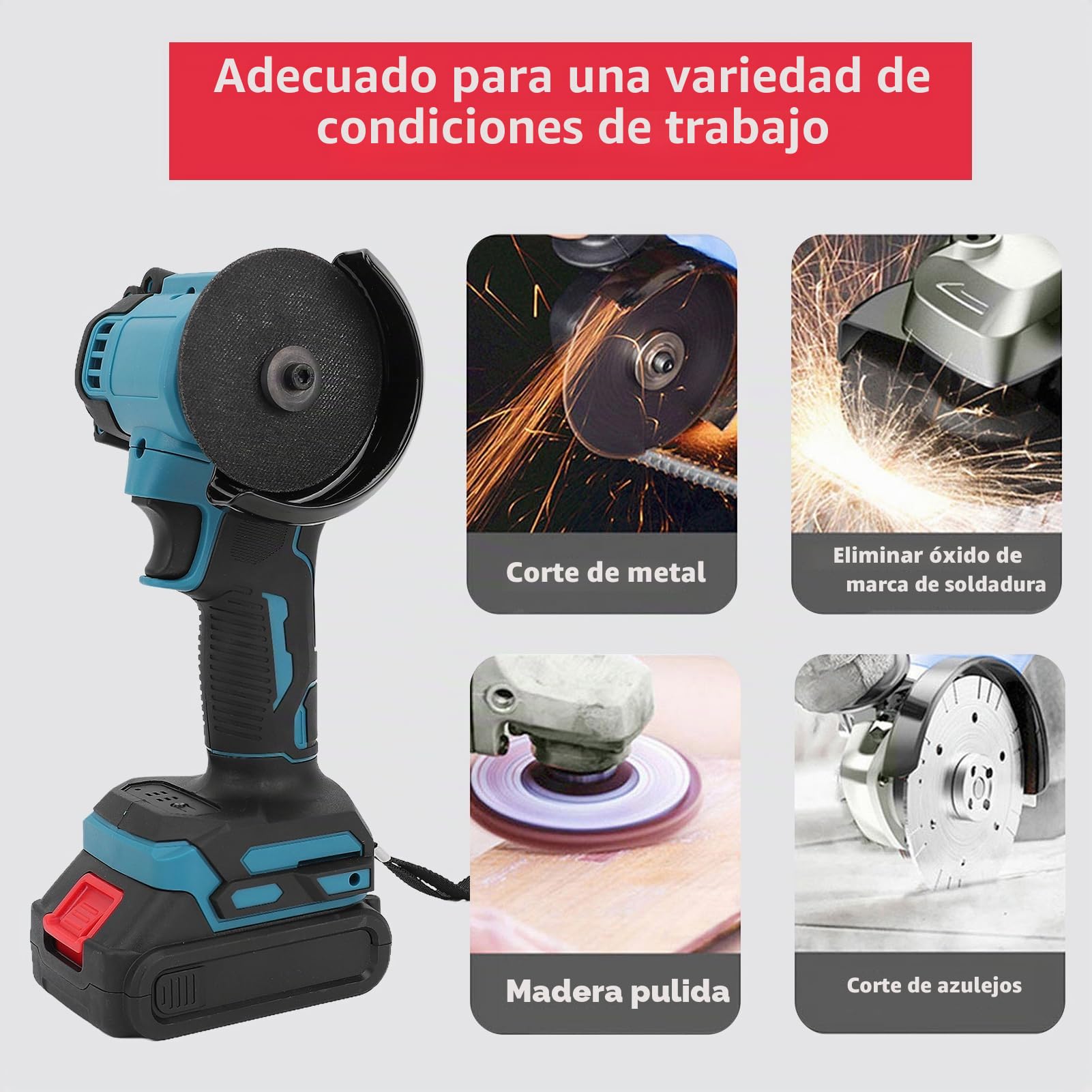 Weytoll Mini Amoladora Angular, 21 V Amoladora Profesional Inalámbrica, 10 000 rpm/76 mm, 2 Baterías y 7 Discos de Corte para Cortar, Pulir y Lijar