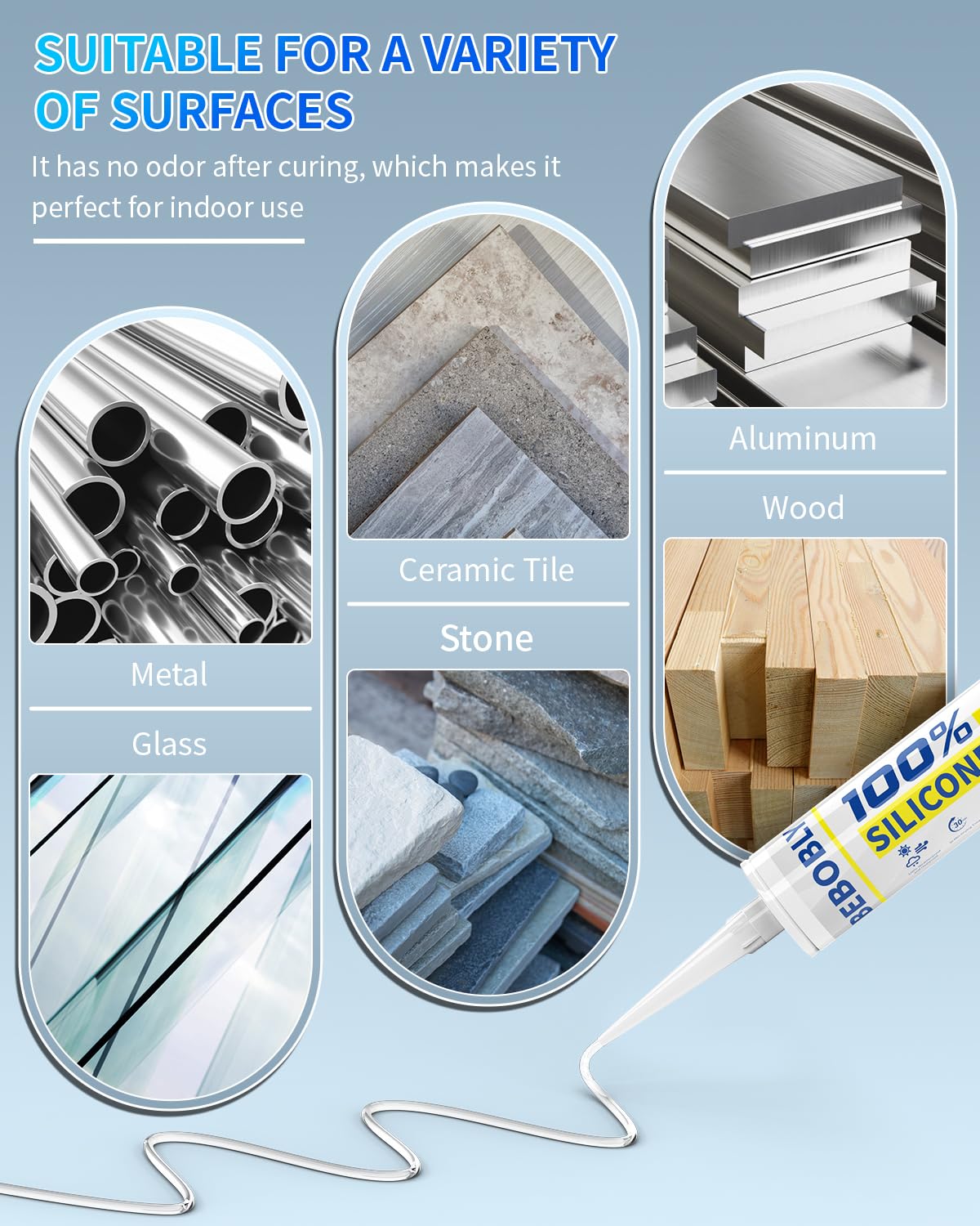 BeboBLY Silicone Caulk - 4 Pack, Waterproof Sealant -3