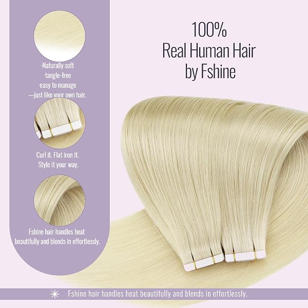 Fshine Extensiones De Adhesivas De Cabello Humano Real Brasileño 60 Rubio Platino Cinta De Trama 55cm Cinta De Extensión De Cabello Adhesivo En Extensiones 55 Gramos - 4