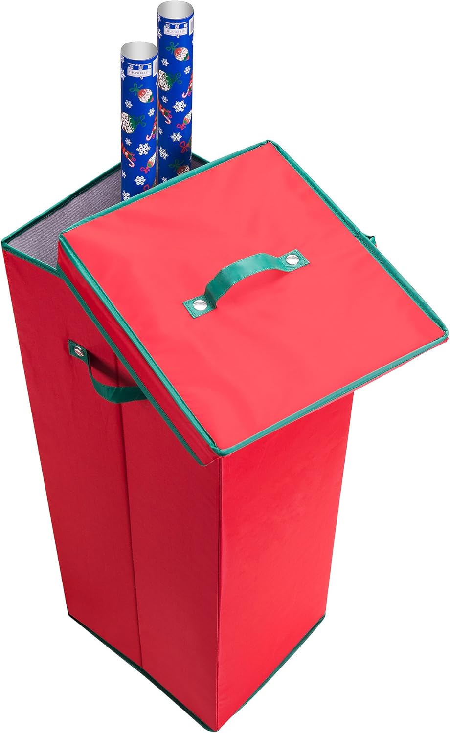 Wrapping Paper Storage Box -2 Pack -Stores up to 20 Rolls of 30 Inch Long Gift Wrap in One Convenient Red Lidded Container by Elf Stor