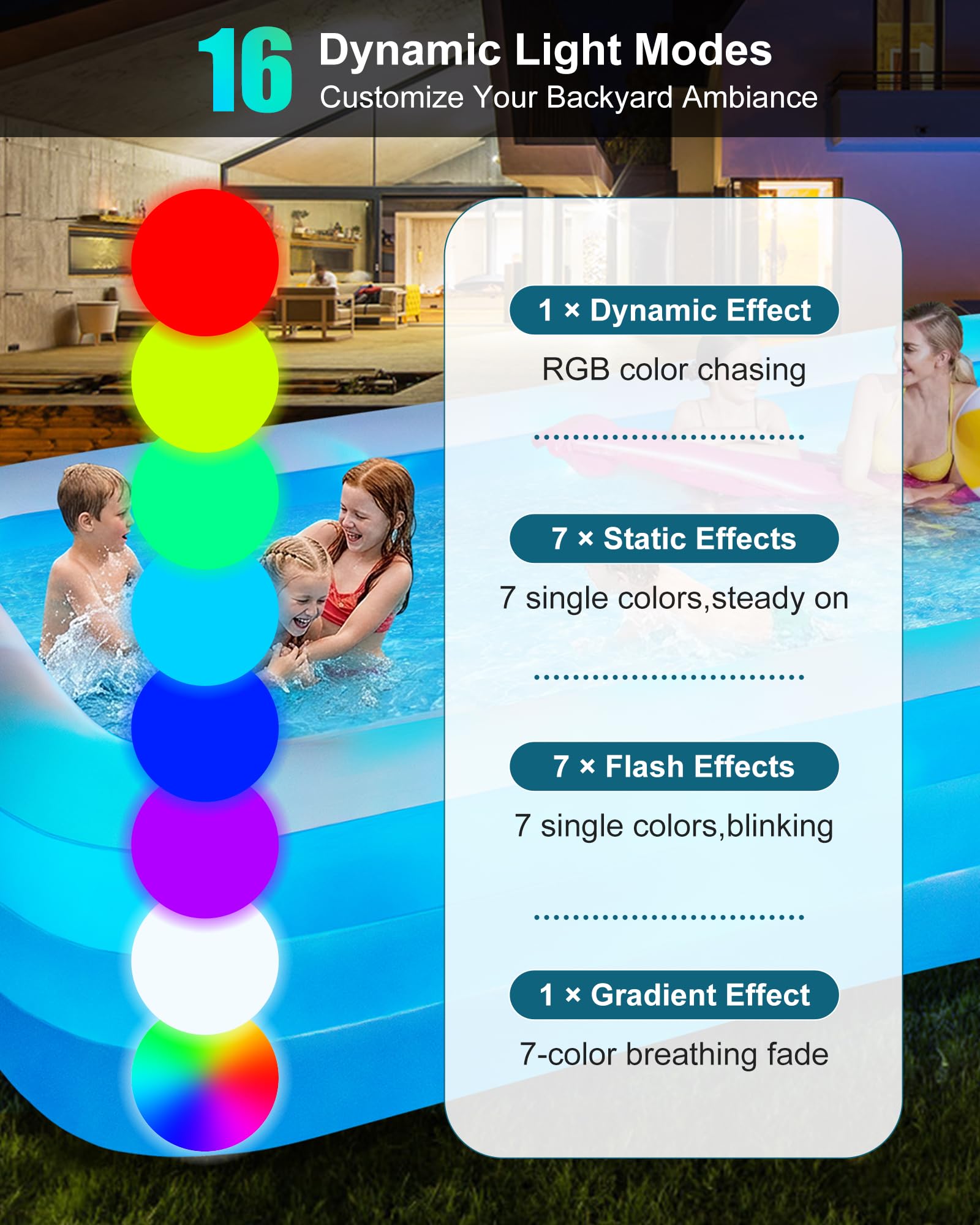 Piscina gonfiabile per adulti e bambini, 330,2 x 182,9 x 55,9 cm, piscina gonfiabile con luci, grande piscina gonfiabile per famiglia, piscina gonfiabile ispessita per cortile esterno