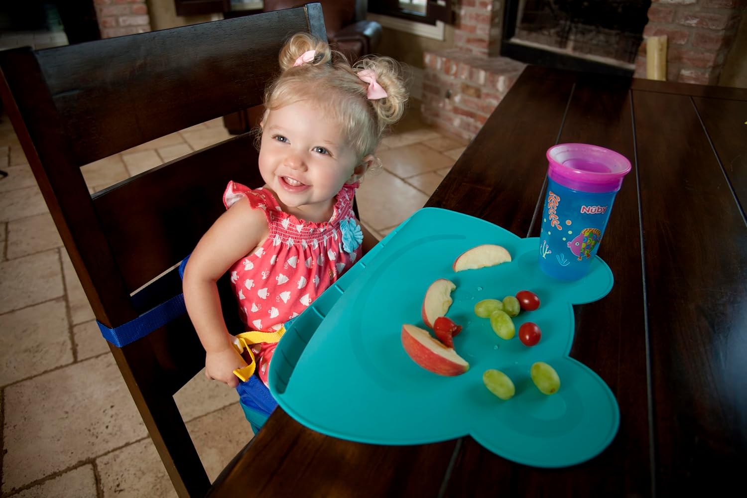 Nuby Sure Grip Miracle Frog Mat with Food Pouch - Toddler Suction Plate - 6+ Months - Blue