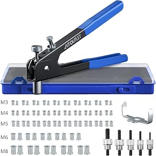 AUTOUTLET Nietzange Set, 86 Stück Nietmutternzange Set Gewindeeinsatz Nietpistolen Werkzeug, mit M3 M4 M5 M6 M8 Dorne und 80PCS Nietmuttern, 10" Nietzange Gewinde Blindnietzange vernieten Kit-Blau